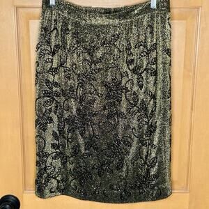 Carmen Marc Valvo Beaded Skirt 8 Gold Metallic Floral Cocktail Party Gorgeous